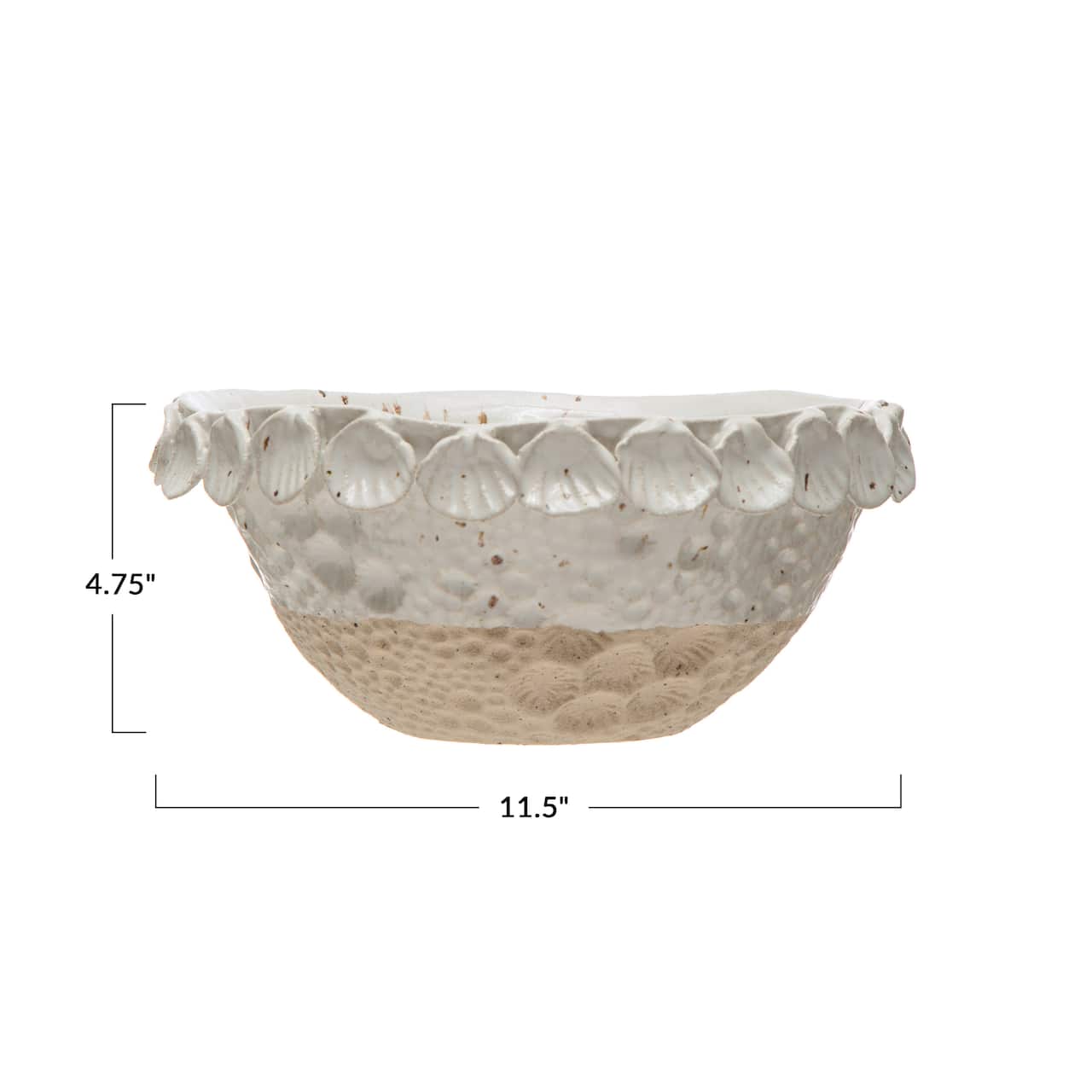 11.5&#x22; White Coastal Stoneware Bowl with Shell Trim
